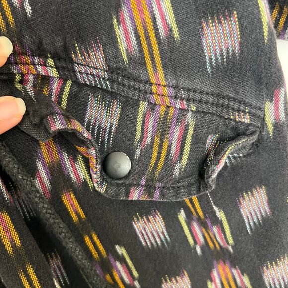 Free People Ikat Print Hooded Utility Jacket Black Cotton Boho Lagenlook - Picture 7 of 15